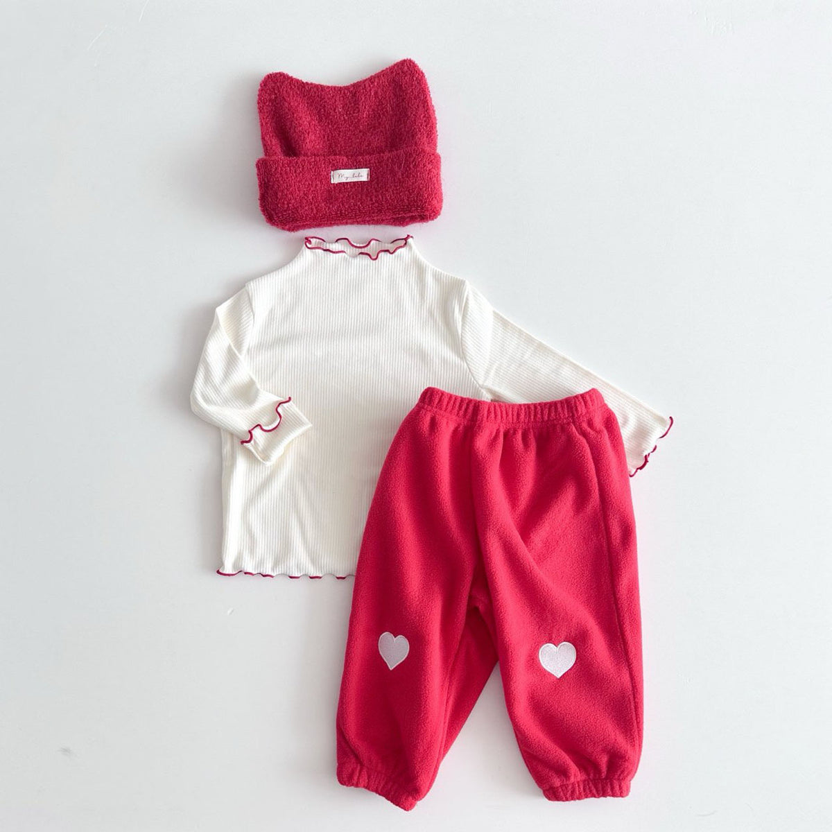 Kids FW26 Heart Embroidery Fleece Jogger Pants  (1-7y) - Red