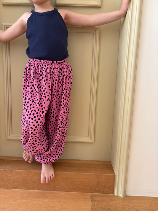 Toddler SS26 Cheetah Pleated Jogger Pants (1-7y) - Pink - AT NOON STORE