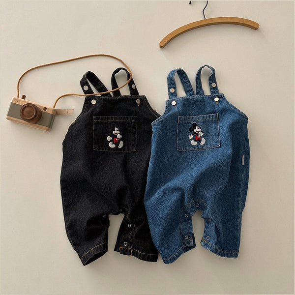 Baby Mickey Embroidery Denim Overalls (3-18m) - 2 Colors