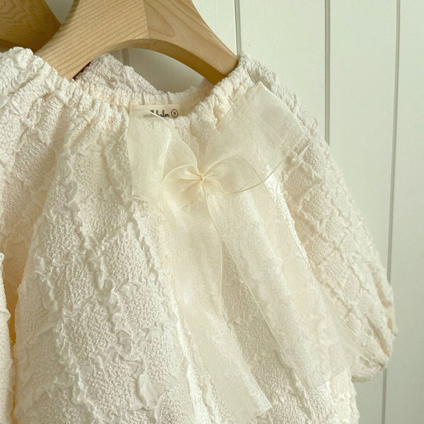 Baby Organza Bow Bubble Romper (3-18m) - Ivory