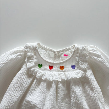Toddler F26 Heart Embroider Long Puff Sleeve Top (1-6y) - Ivory