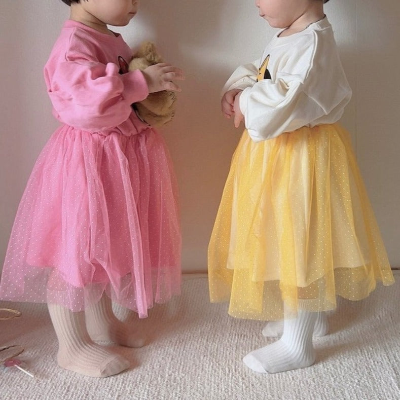 Toddler Puff Sleeve Soft Cotton Minnie Tulle Dress (15m-7y) - 2 Colors - AT NOON STORE