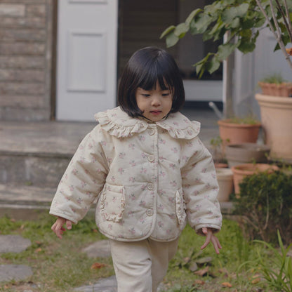 Kids W25 Floral Ruffle Collar Padded Jacket (1-6y) - Ivory