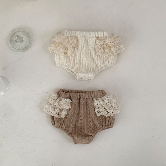 Baby S25 Lace Detail Textured Fabric Bloomer Shorts (3-18m) - 2 Colors