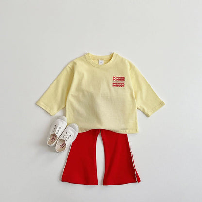 Toddler S25 'BONJOUR' Long Sleeve Tee (1-10y) - Yellow - AT NOON STORE