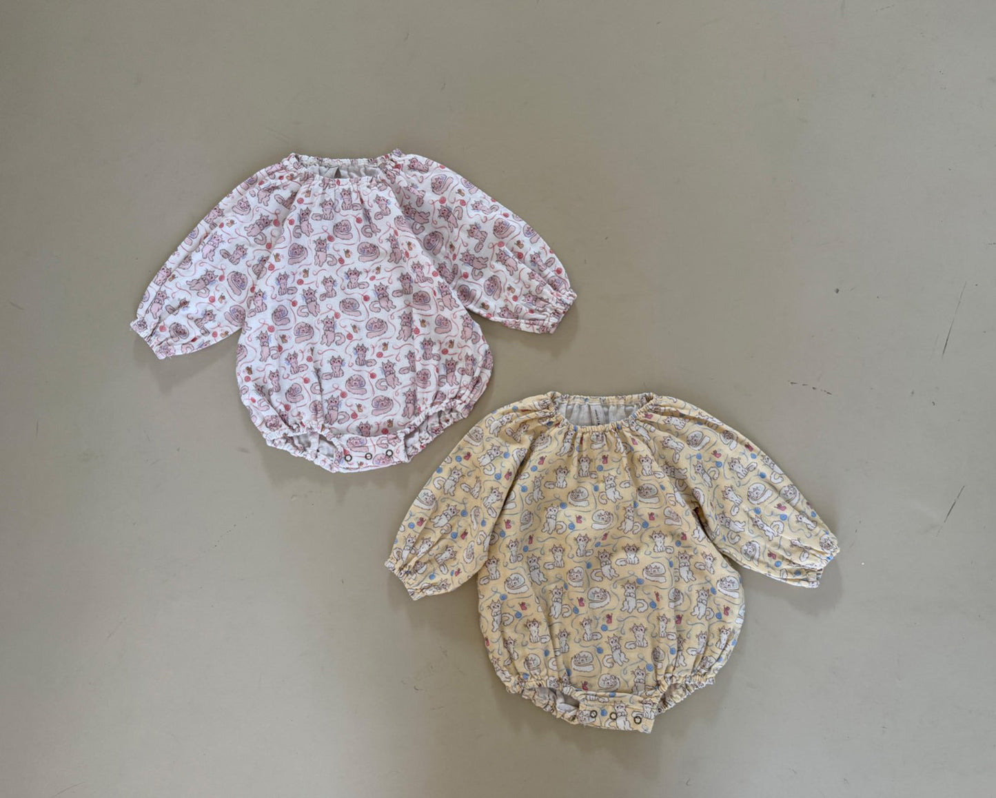 Baby SP26 Cat All-Over Print Gauze Cotton Bubble Romper (6-24m) -2 Colors - AT NOON STORE