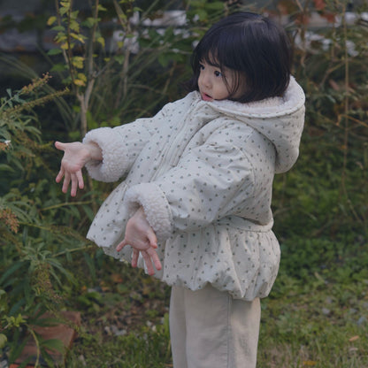Kids W25 Floral Sherpa Lined Peplum Padded Jacket with Hood (1-6y) - Ivory