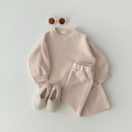 Toddler Brushed Fabric Puff Sleeve Sweatshirt and Flare Pants Set (2-6y) - Cream