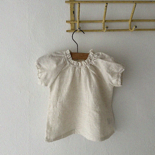 Baby/Toddler Aosta Linen Short Sleeve Balloon Blouse Top (3m-5y)- Ivory