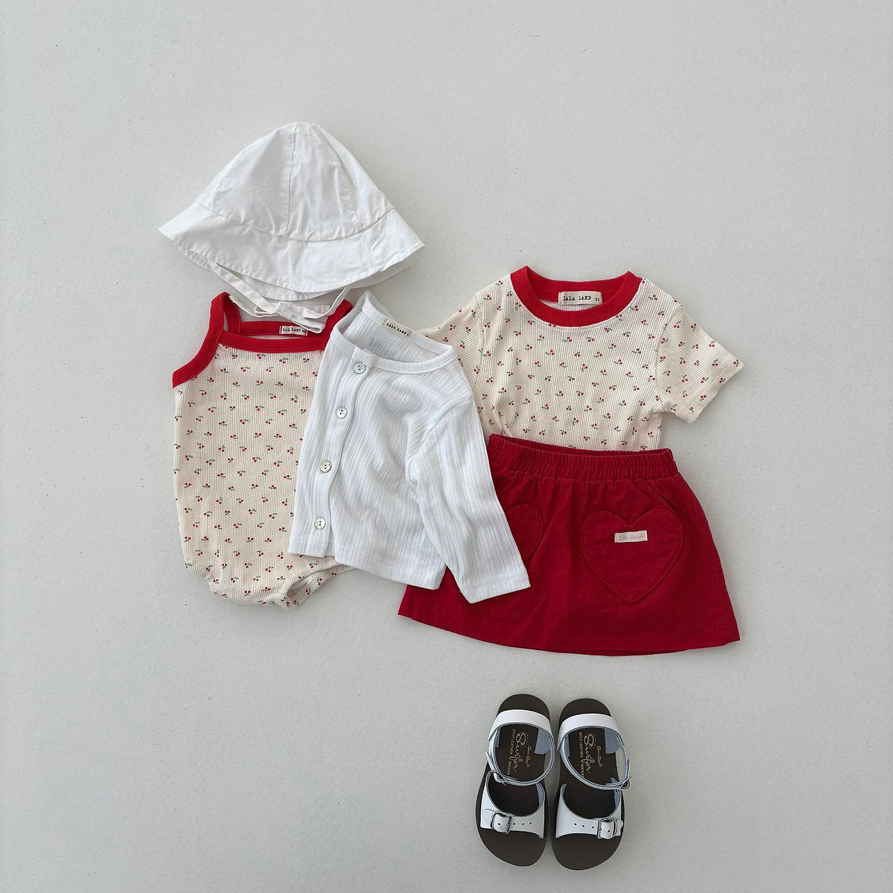 Toddler Land SS26 Cherry All-over Print Pointelle Short Sleeve Top (1-6y) - Red - AT NOON STORE