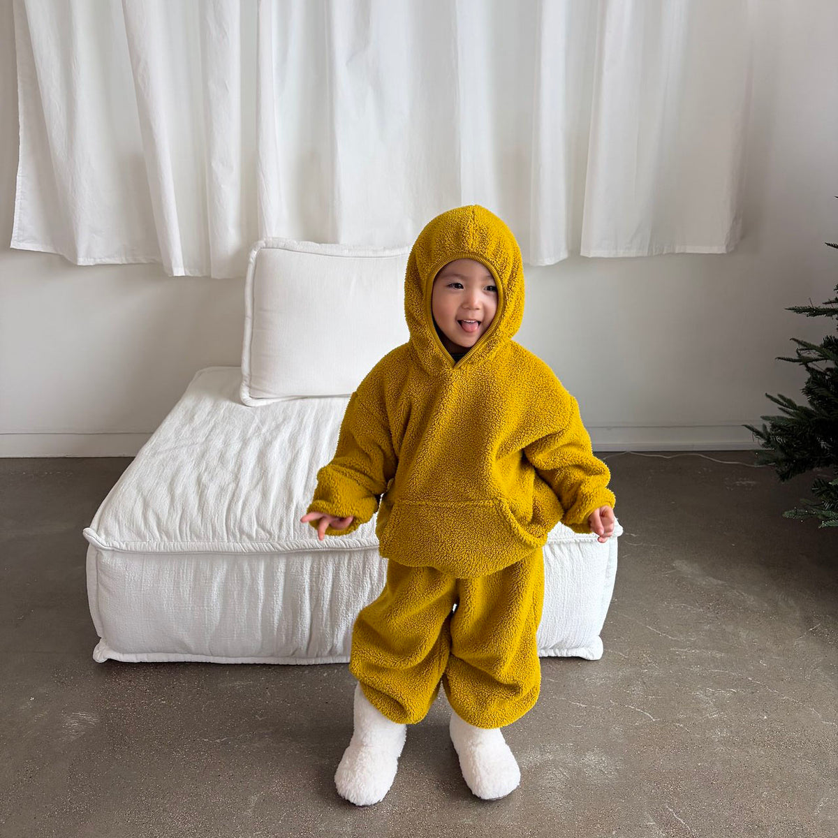 Toddler FW26 Sherpa Kangaroo Pocket Hoodie (1-7y) - Mustard