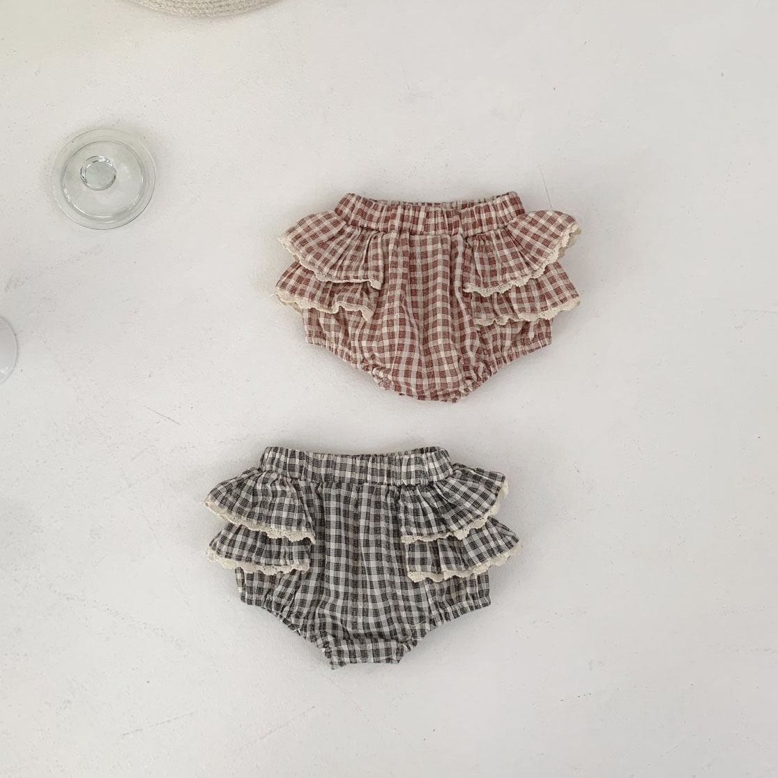 Baby S25 Lace Detail Plaid Bloomer Shorts (3-18m) - 2 Colors