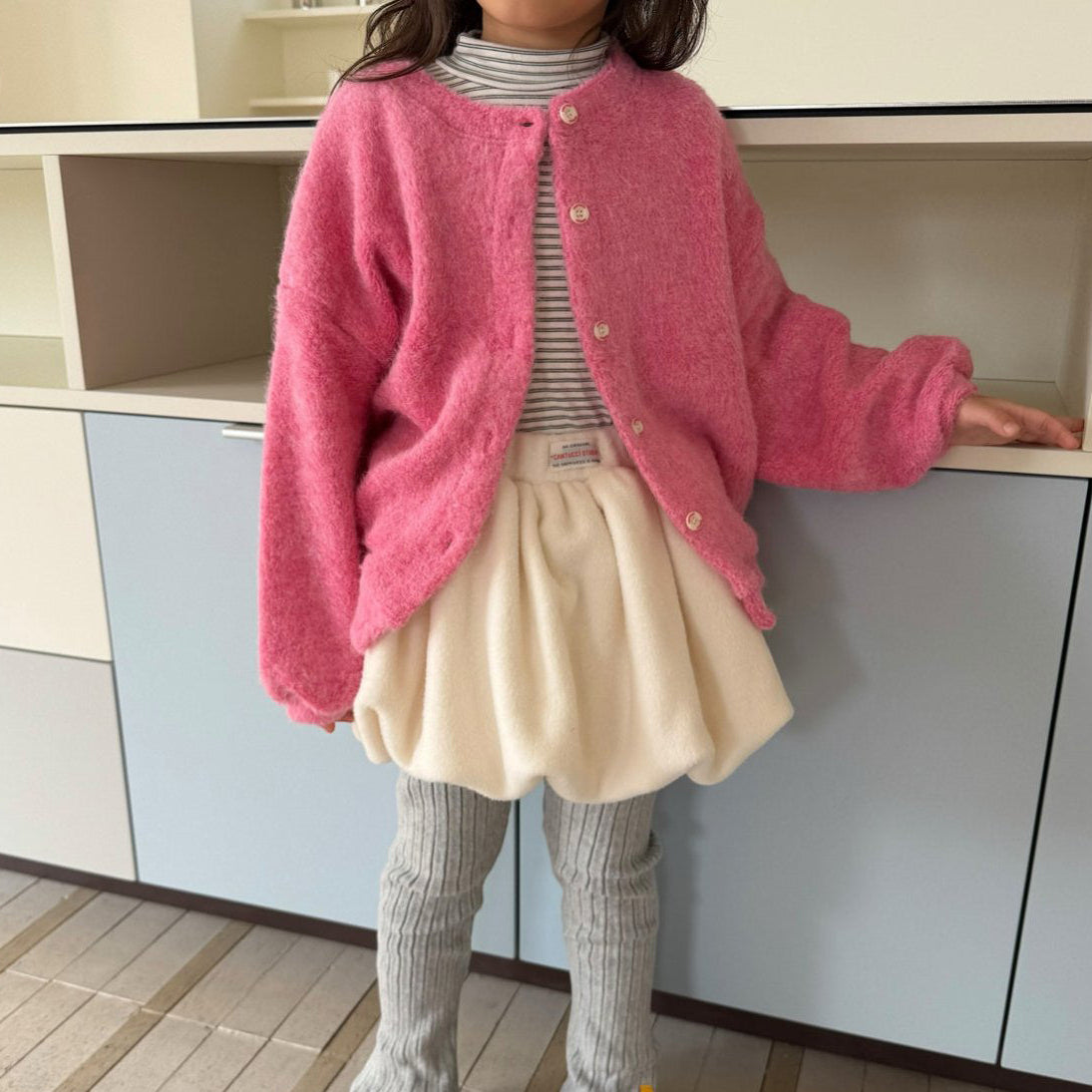 Kids W25 Fuzzy Long Sleeve Cardigan (2-7y) - Pink