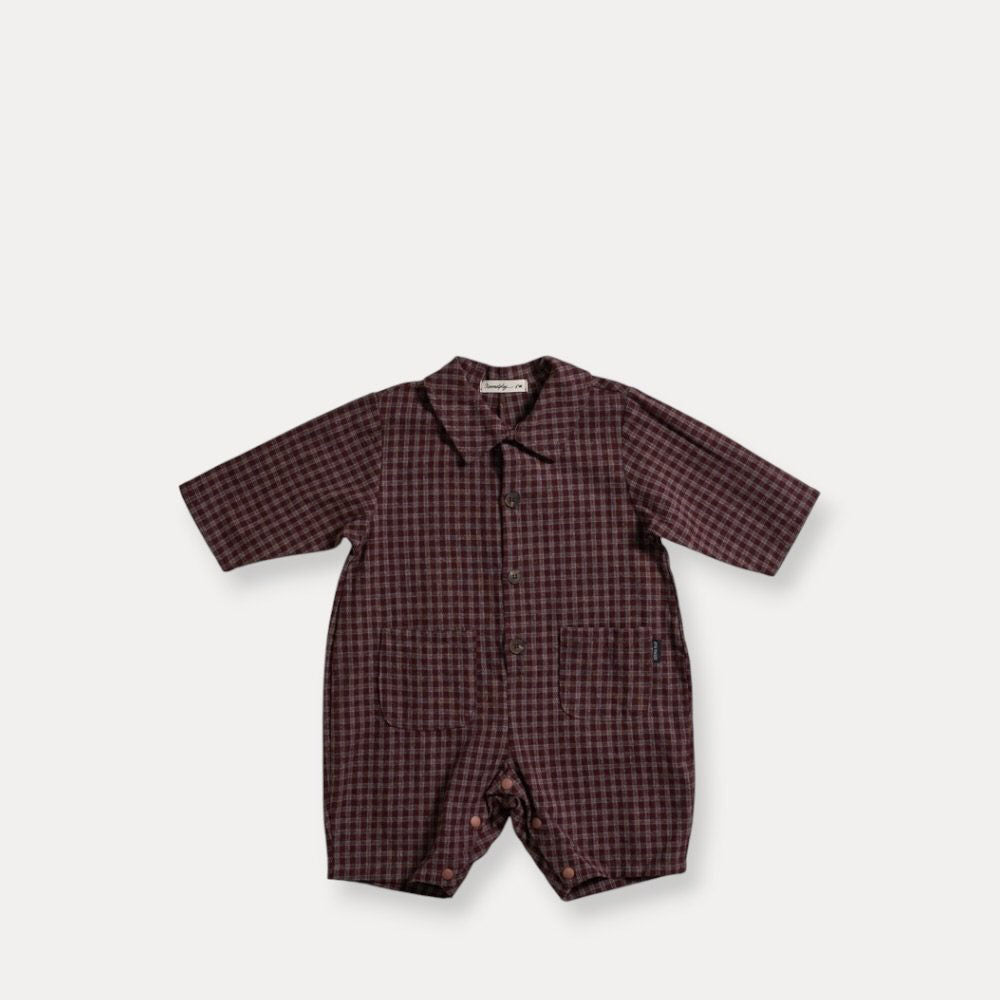 Baby F26 Plaid Collared Long Sleeve Jumpsuit (3-18m) - 2 Colors