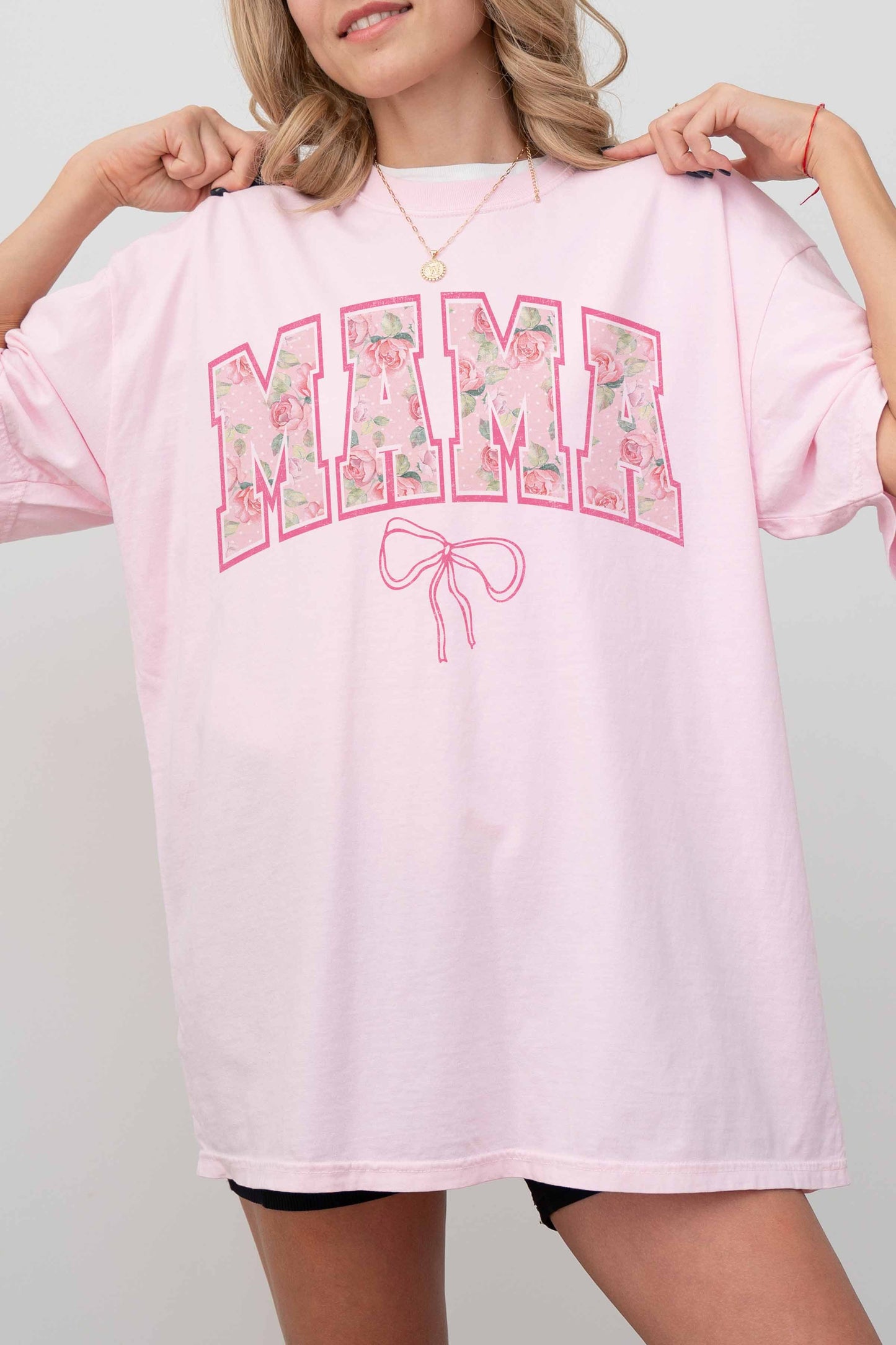 Women's Rose MAMA Bow Oversized Graphic Tee - 2 Colors - AT NOON STORE