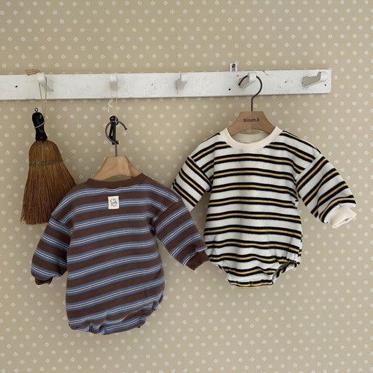 Baby Fleece Lined Stripe Sweatshirt Romper (0-24m) - 2 Colors - AT NOON STORE