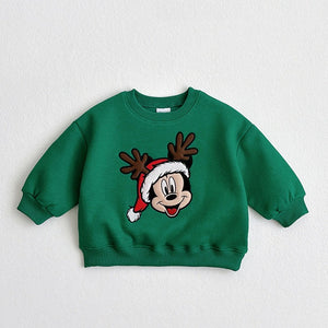 [READY TO SHIP]Toddler Disney Mickey Embroidery Holiday Sweatshirt (1-6y) - Green