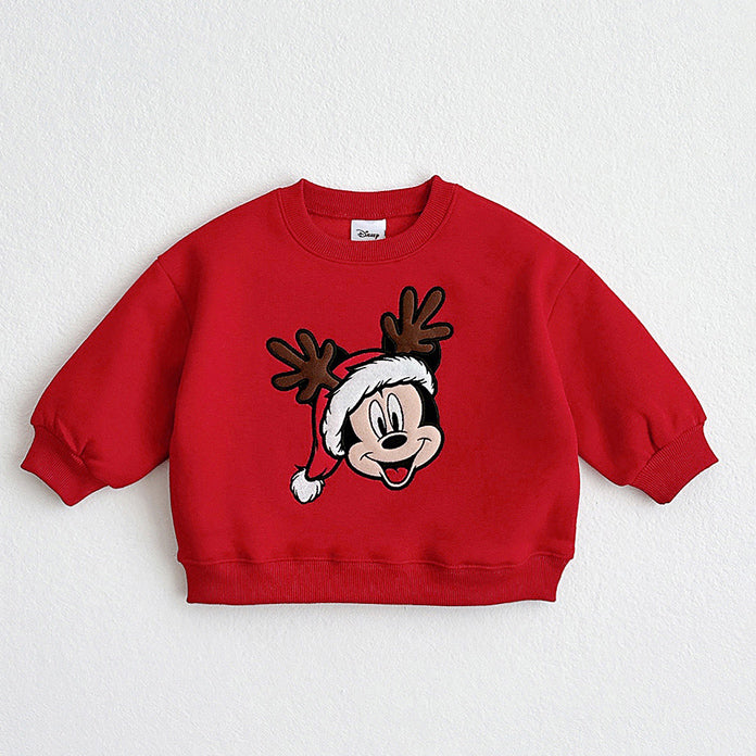 [READY TO SHIP]Toddler Disney Mickey Embroidery Holiday Sweatshirt (1-6y) - Red