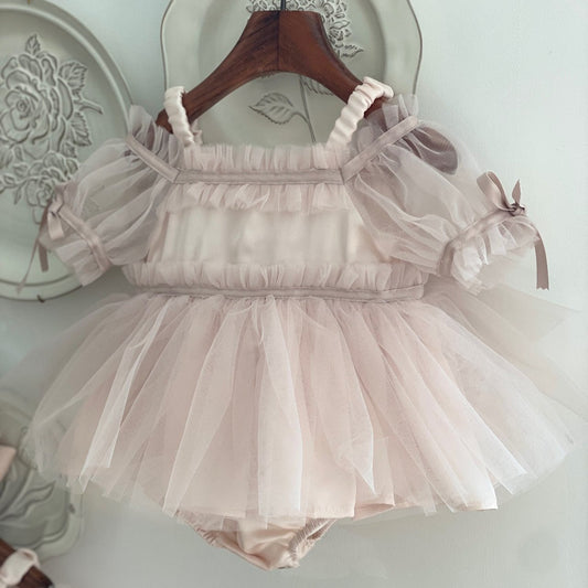 Baby Bow Detail Cold-Shoulder Tutu Dress Romper (3-23m) - Pink - AT NOON STORE