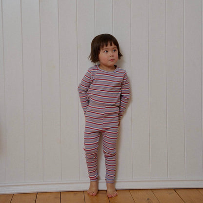 Kids F25 Ribbed Multicolor Stripe Long Sleeve Top and Pants Set (1-6y) - Red Stripe