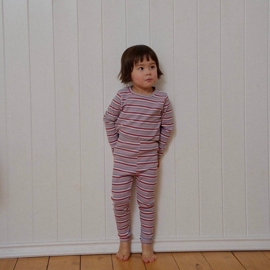 Kids F25 Ribbed Multicolor Stripe Long Sleeve Top and Pants Set (1-6y) - Red Stripe