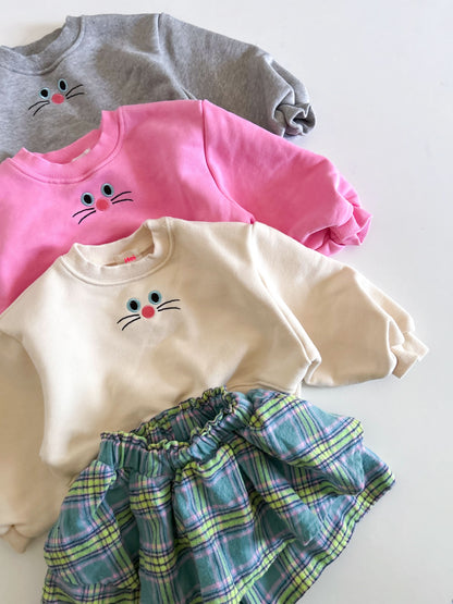 Toddler Cat Face Embroidery Cropped Sweatshirt (1-6y) - 3 Colors - AT NOON STORE