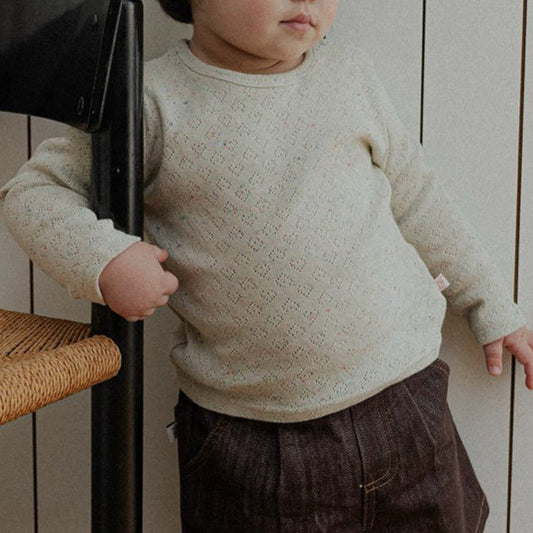 Toddler SP26 Pointelle Confetti Long Sleeve Top (10m-3y) - Ivory