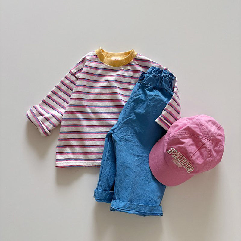 Toddler SP26 Multi Stripe Long Sleeve Loose Fit Top  (1-6y) - Pink - AT NOON STORE