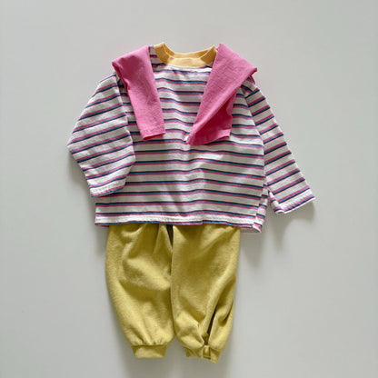 Toddler SP26 Multi Stripe Long Sleeve Loose Fit Top  (1-6y) - Pink - AT NOON STORE
