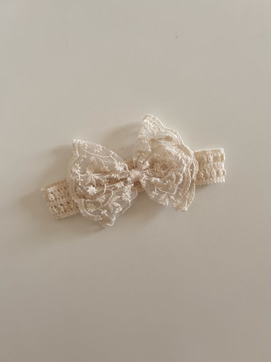 Baby Miso Lace Bow Headband (3-18m) - Ivory