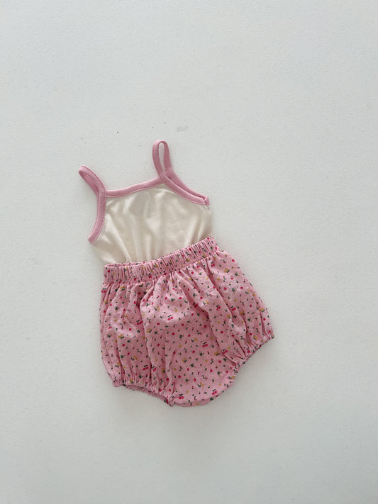 Baby Soy SS26 Ribbed Tank Top and Floral Ballon Bloomer Set (6m-4y) - Pink - AT NOON STORE