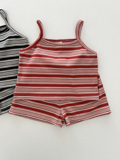 Kids SS25 Sleeveless Stripe Ribbed Top and Shorts Set (2-8y) - 2 Colors