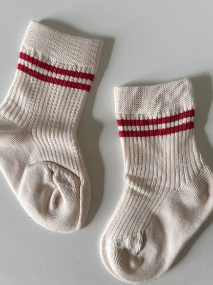 Baby Toddler Double Red Line Socks (0-8y) - Beige