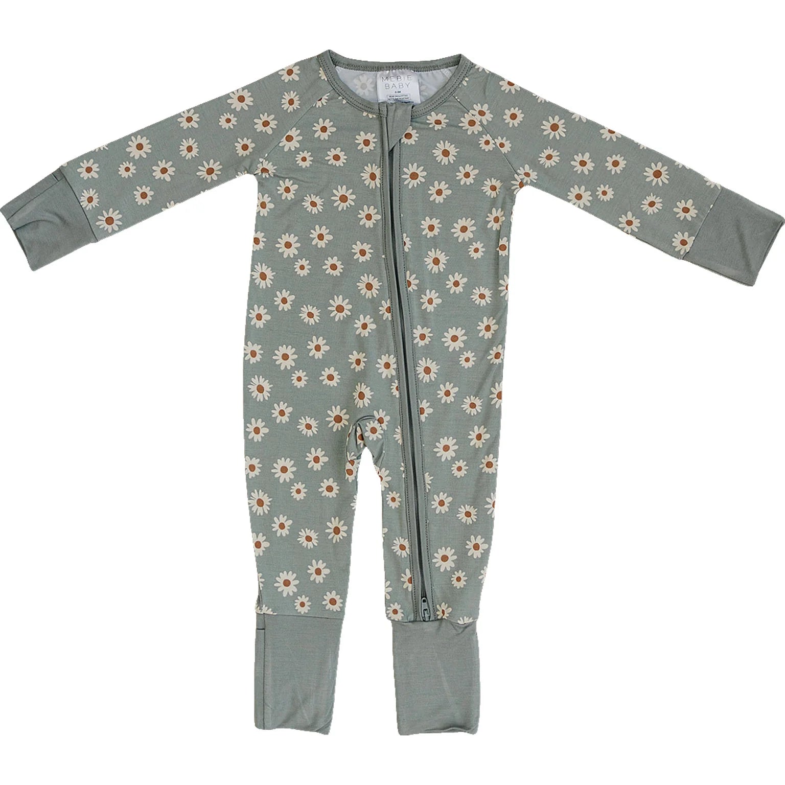 Light Green Daisy Bamboo Zipper (0-18m) - AT NOON STORE