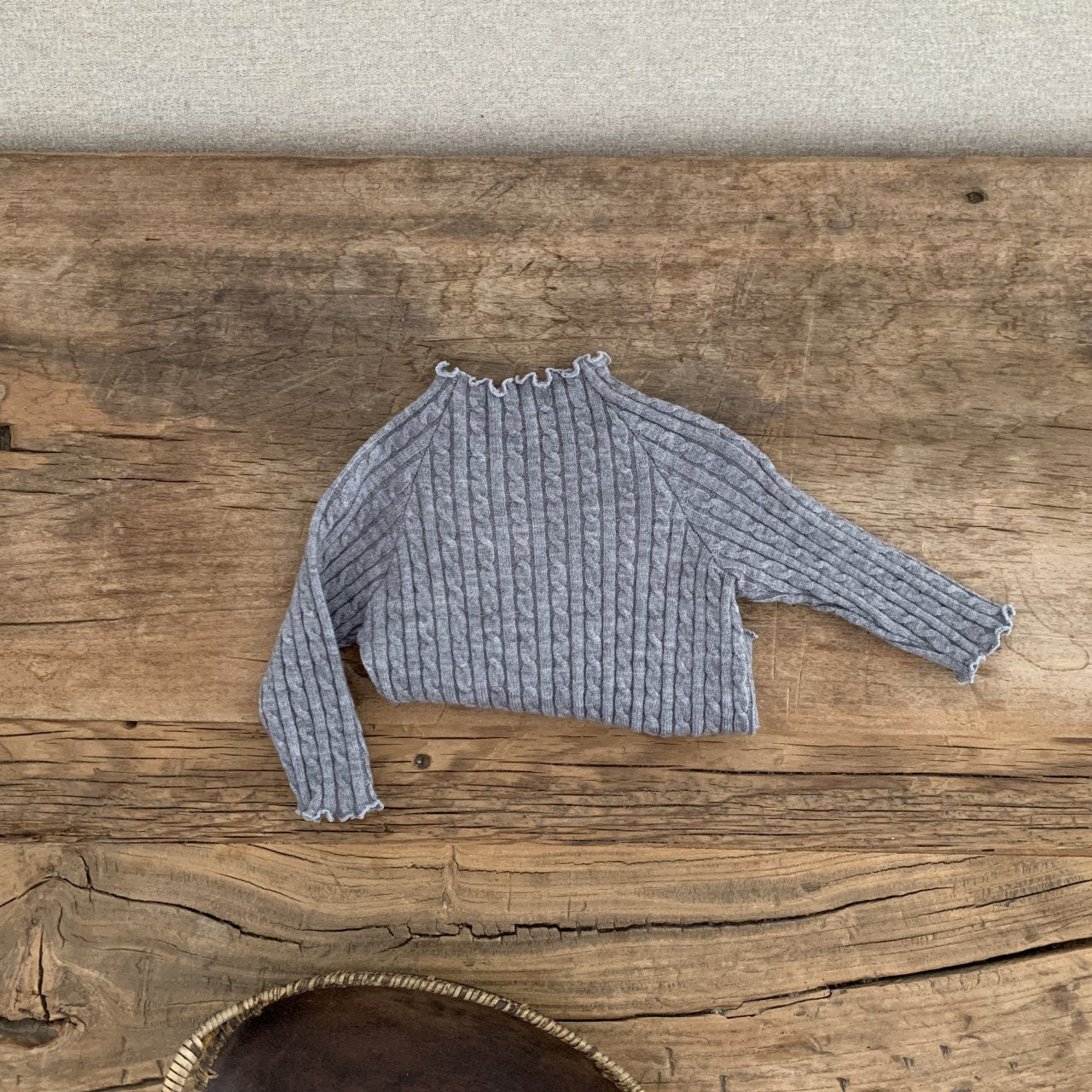 Baby BH Lettuce Edge Cable Knitted Long Sleeve Tee (3-18m) - 4 Colors