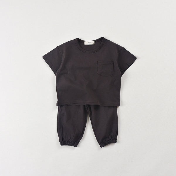 Toddler Short Sleeve Chest Pocket Top and Jogger Pants Set (1-6y) - 2 Colors