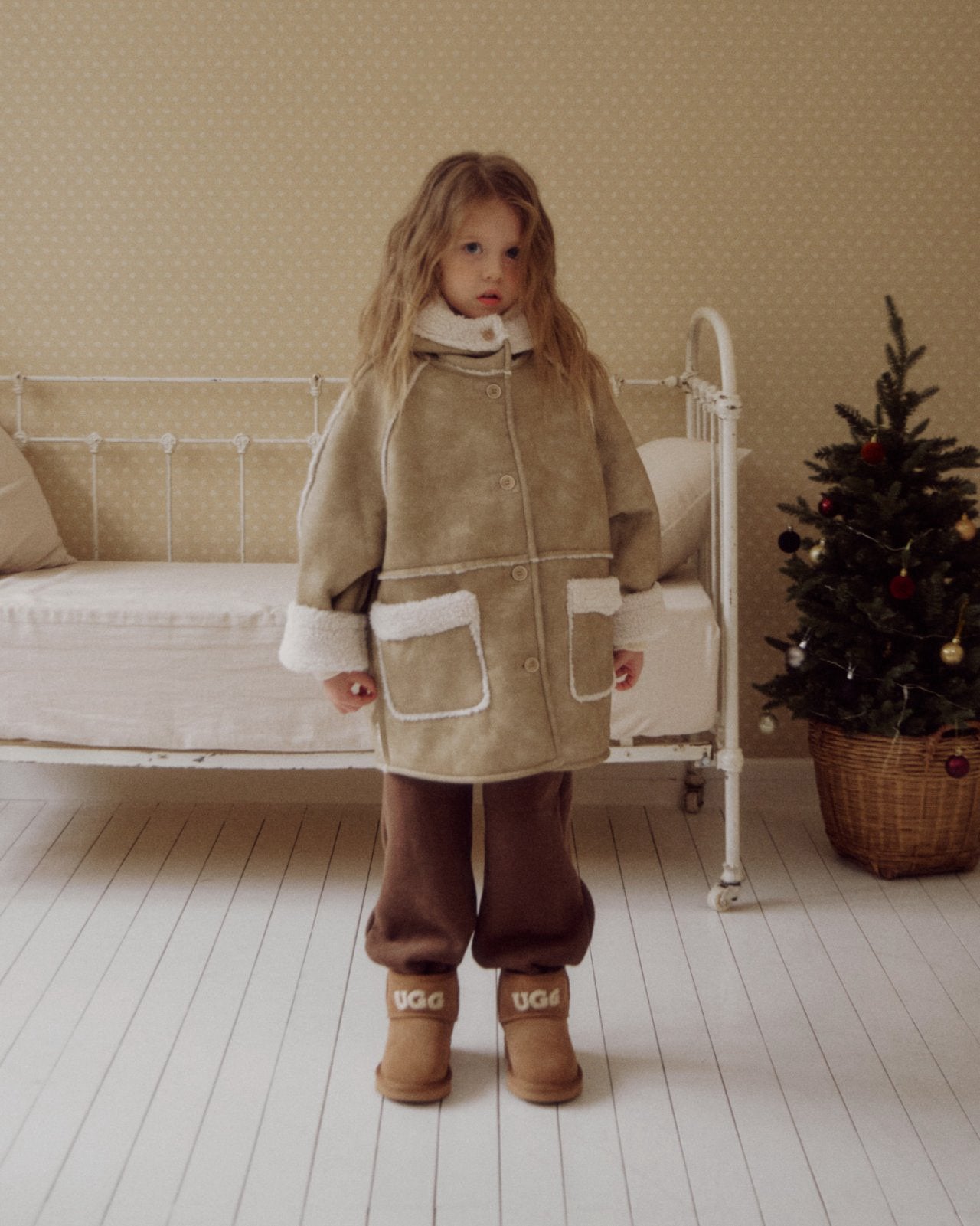 Kids W25 Faux Suede Shearling Jacket (3-8y) - Beige