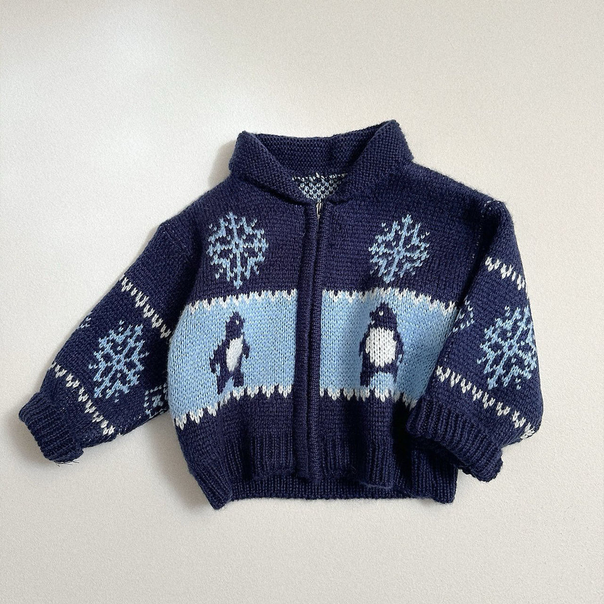 Toddler FW26 Penguin and Snowflake Jacquard Shawl Collar Zip-up Cardigan (10m-4y) - Navy