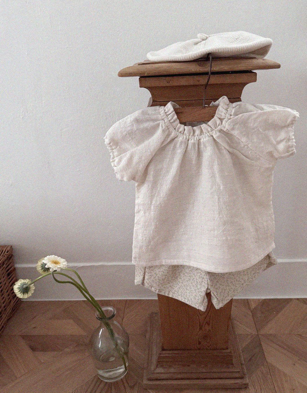 Baby/Toddler Aosta Linen Short Sleeve Balloon Blouse Top (3m-5y)- Ivory - AT NOON STORE