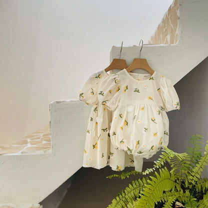Toddler Milk Floral 3D Embroidery Short Sleeve Dress (1-6y) - Floral Ivory - AT NOON STORE