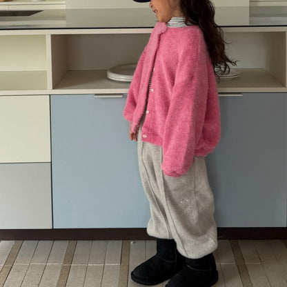 Kids W25 Fuzzy Long Sleeve Cardigan (2-7y) - Pink