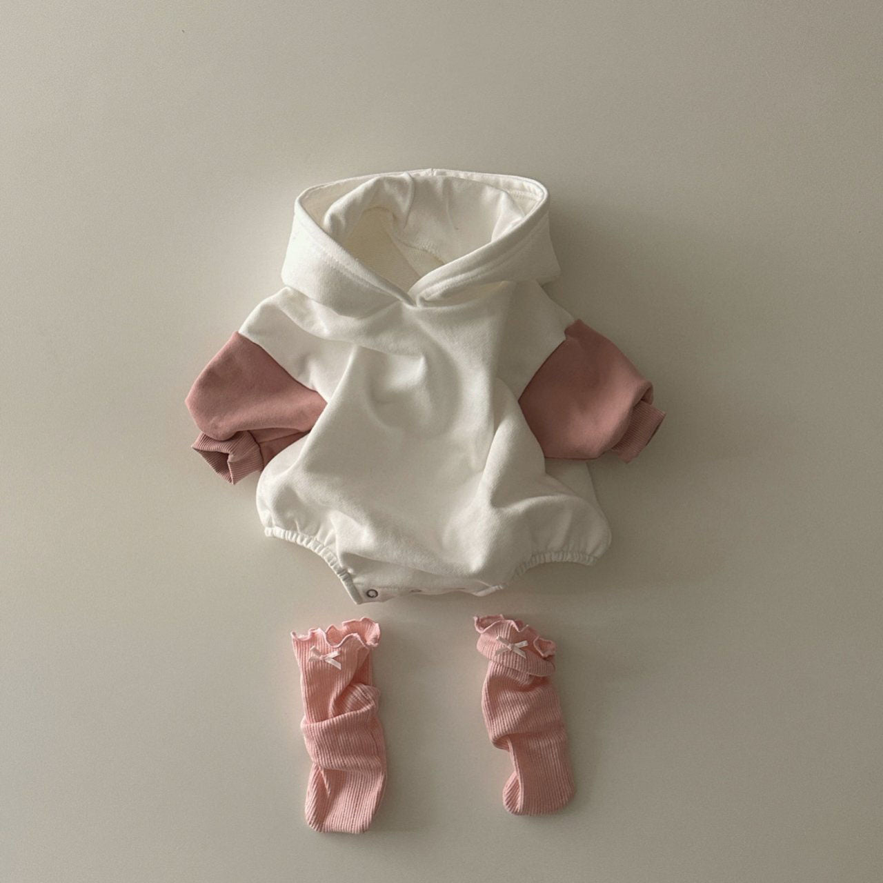 Baby Long Sleeve Pink Bow Hooded Romper (3-18m) - Pink - AT NOON STORE