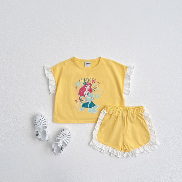 Toddler Disney Princess Print Frill Detail Top and Shorts Set (1-6y) - 3 Colors