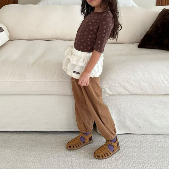 Kids F25 Lace Detail Skirted Jogger Pants (3-7y) - Camel - AT NOON STORE