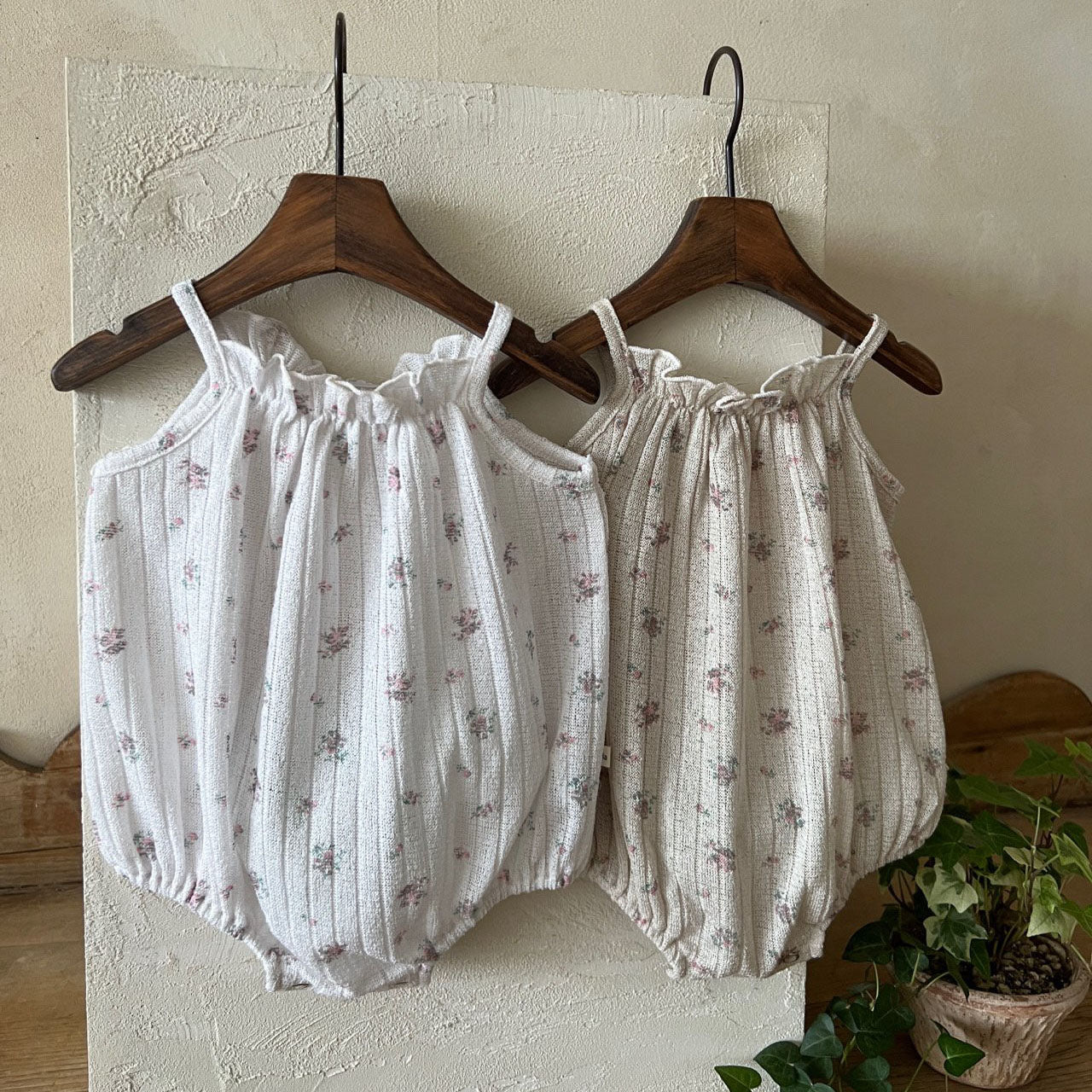 Baby Lala SS25 Floral Spaghetti Strap Bubble Romper (6-24m) - 2 Colors