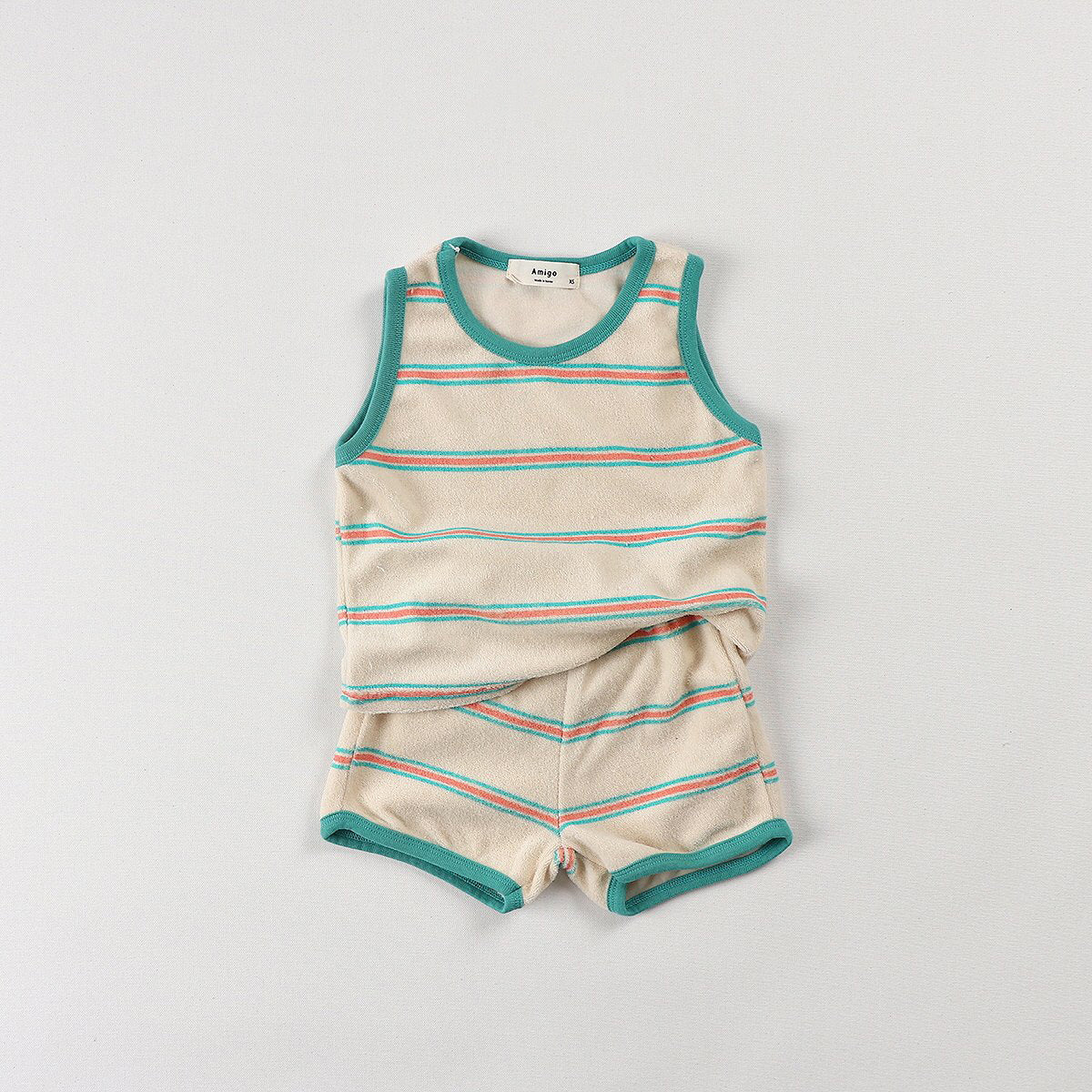 Toddler Stripe Terry Cloth Tank Top and Shorts Set (2-3y) - Beige - AT NOON STORE