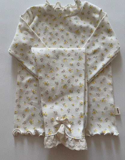 Baby/Toddler Aosta SP26 Lace and Bow Detail Ribbed Leggings (3m-5y)- 2 Colors - AT NOON STORE