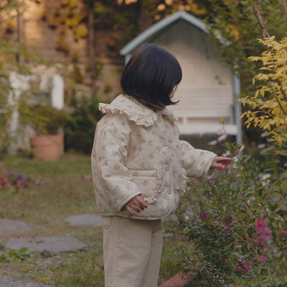 Kids W25 Floral Ruffle Collar Padded Jacket (1-6y) - Ivory