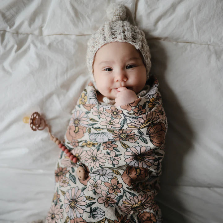 Mushie Muslin Swaddle Blanket Organic Cotton (Retro Flower)