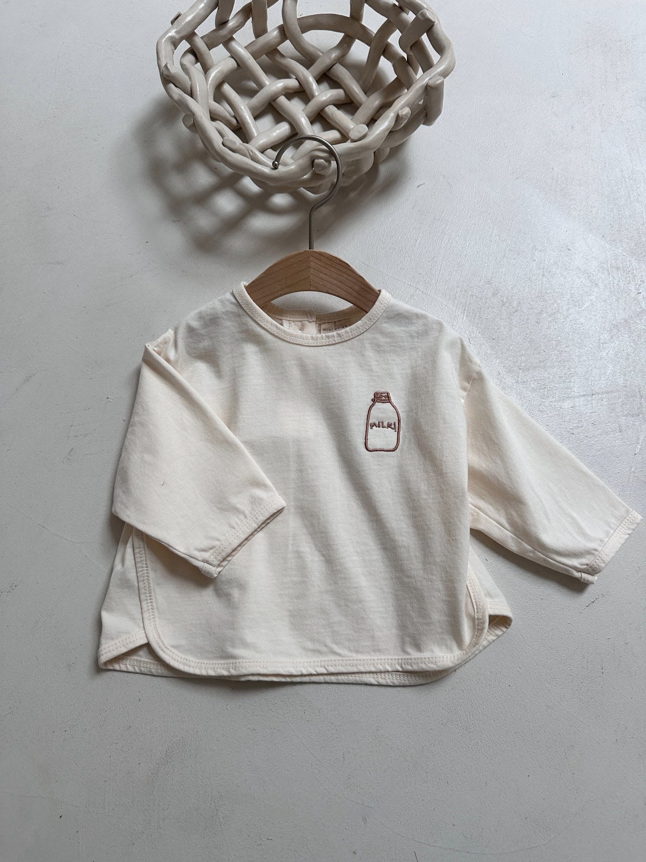 Baby Milk Bottle Embroidery Long Sleeve Top (3-18m) - 2 Colors - AT NOON STORE